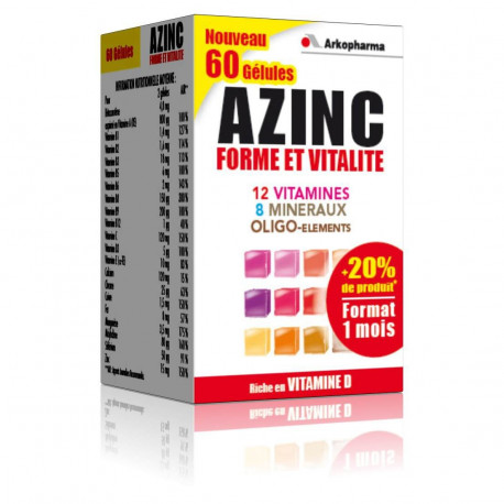 Azinc forme et vitalite Adultes 60 Gélules Azinc forme et vitalite Adultes 60 Gélules
