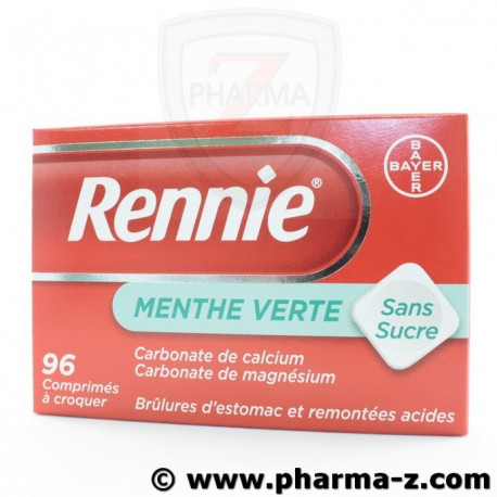 RENNIE Menthe Verte Sans Sucre Boite de 96 Comprimés